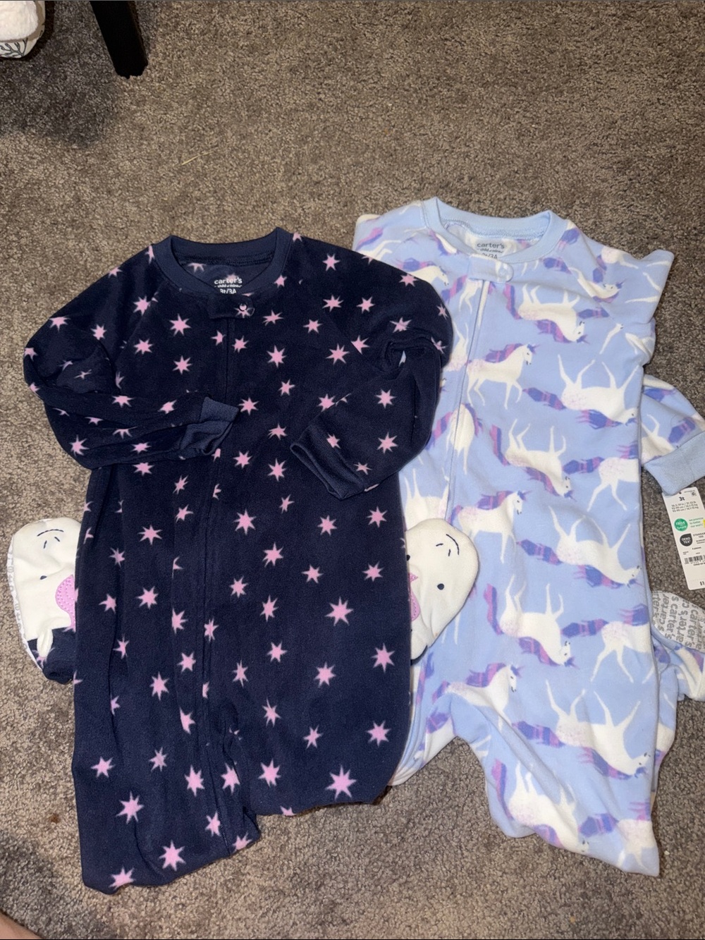 Carter's Navy Star & Light Blue Unicorn Fleece Footed One-Pieces (set of 2)